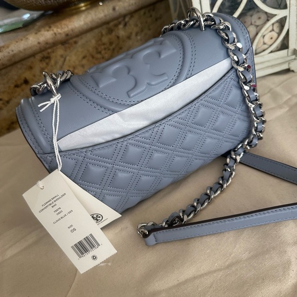 New Tory Burch SMALL FLEMING CONVERTIBLE SHOULDER BAG Gray blue - Picture 3 of 10